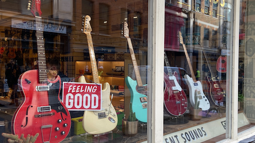 View of Denmark Street showing the guitar shops