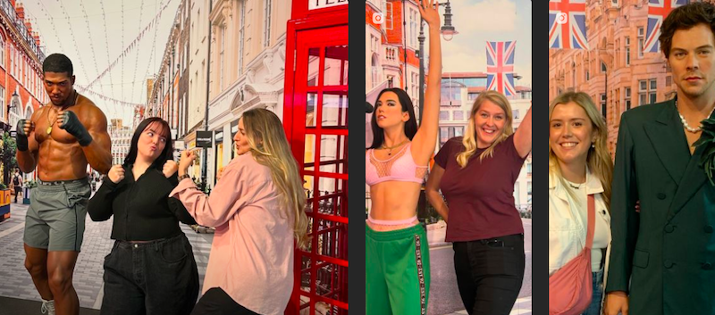 Posing for selfies at Outernet with Madame Tussauds